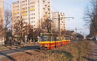 Ulica Srebrzyska - tramwaj linii 7 zmierzajcy w kierunku ptli na Kozinach.